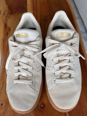 adidas Cream Suede Sneakers with Gold Logo